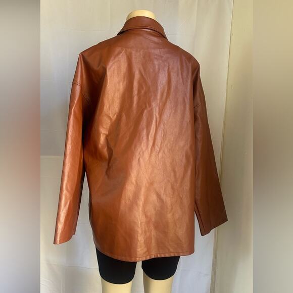 SHEIN Brown Faux Leather Shacket Women's 6 Oversized - Picture 3 of 7